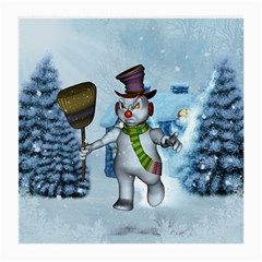 Funny Grimly Snowman In A Winter Landscape Medium Glasses Cloth by FantasyWorld7