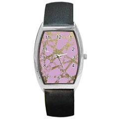 Modern,abstract,hand Painted, Gold Lines, Pink,decorative,contemporary,pattern,elegant,beautiful Barrel Style Metal Watch by NouveauDesign