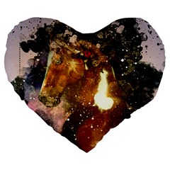 Wonderful Horse In Watercolors Large 19  Premium Flano Heart Shape Cushions by FantasyWorld7