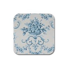 Blue Vintage Floral  Rubber Square Coaster (4 Pack)  by NouveauDesign