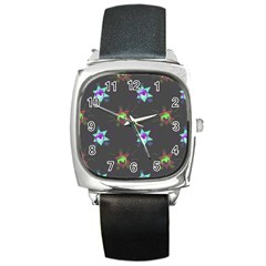 Random Doodle Pattern Star Square Metal Watch