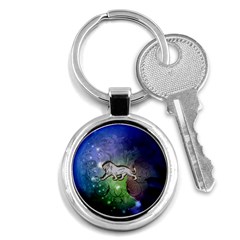 Wonderful Lion Silhouette On Dark Colorful Background Key Chains (round)  by FantasyWorld7