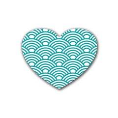 Art Deco Teal Rubber Coaster (heart)  by NouveauDesign