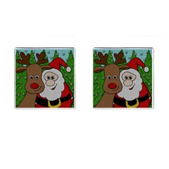 Santa And Rudolph Selfie  Cufflinks (square) by Valentinaart