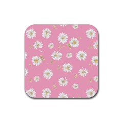 Pink Flowers Rubber Coaster (square)  by NouveauDesign