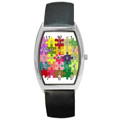 Puzzle Part Letters Abc Education Barrel Style Metal Watch by Celenk