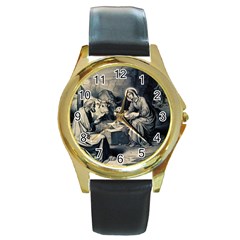 The Birth Of Christ Round Gold Metal Watch by Valentinaart