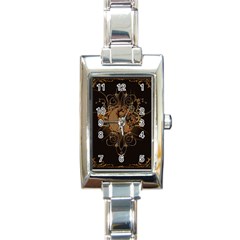 The Sign Ying And Yang With Floral Elements Rectangle Italian Charm Watch by FantasyWorld7