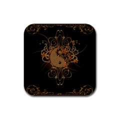 The Sign Ying And Yang With Floral Elements Rubber Coaster (square)  by FantasyWorld7