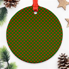 Large Red Christmas Hearts On Green Ornament (round) by PodArtist