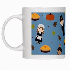 Pilgrims And Indians Pattern - Thanksgiving White Mugs by Valentinaart