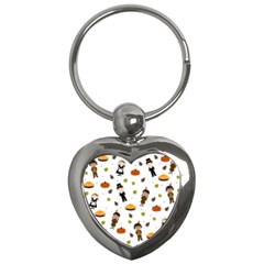 Pilgrims And Indians Pattern - Thanksgiving Key Chains (heart)  by Valentinaart