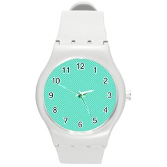 White Polkadot Hearts On Tiffany Aqua Blue  Round Plastic Sport Watch (m) by PodArtist