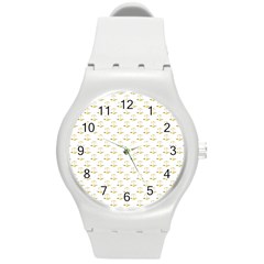 Gold Scales Of Justice On White Repeat Pattern All Over Print Round Plastic Sport Watch (m) by PodArtist