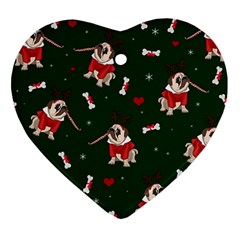 Pug Xmas Pattern Ornament (heart) by Valentinaart