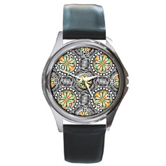 Beveled Geometric Pattern Round Metal Watch by linceazul