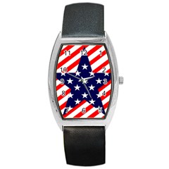 Patriotic Usa Stars Stripes Red Barrel Style Metal Watch by Celenk