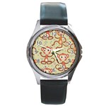 Cute Cartoon Monkeys Pattern Round Metal Watch Front