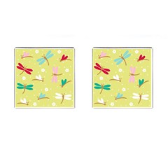 Colorful Dragonflies And White Flowers Pattern Cufflinks (square) by Bigfootshirtshop