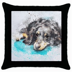 Dog Animal Art Abstract Watercolor Throw Pillow Case (black) by Celenk