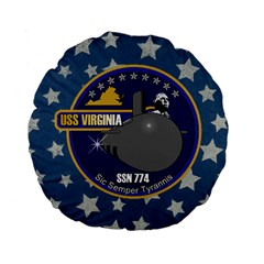 Uss Virginia ( Ssn 774 ) Crest Standard 15  Premium Flano Round Cushion  by Bigfootshirtshop