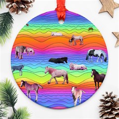 Horses In Rainbow Ornament (round) by CosmicEsoteric