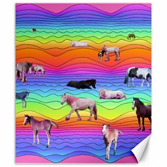 Horses In Rainbow Canvas 20  X 24   by CosmicEsoteric