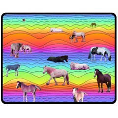 Horses In Rainbow Double Sided Fleece Blanket (medium)  by CosmicEsoteric