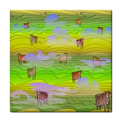 Cows And Clouds In The Green Fields Tile Coasters by CosmicEsoteric