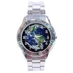 Earth Internet Globalisation Stainless Steel Analogue Watch by Celenk