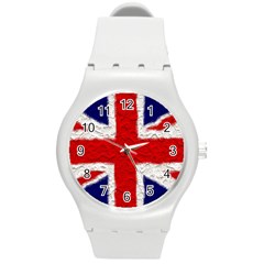 Union Jack Flag National Country Round Plastic Sport Watch (m) by Celenk