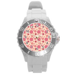 Cream Retro Dots Round Plastic Sport Watch (l) by snowwhitegirl