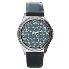 Teal Beige Hats Round Metal Watch by snowwhitegirl