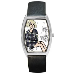 Girl Sitting Barrel Style Metal Watch by snowwhitegirl