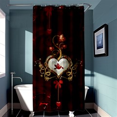 Wonderful Hearts With Dove Shower Curtain 36  X 72  (stall)  by FantasyWorld7