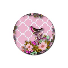 Shabby Chic,floral,bird,pink,collage Rubber Round Coaster (4 Pack)  by NouveauDesign