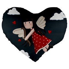 Cupid Girl Large 19  Premium Flano Heart Shape Cushions by Valentinaart