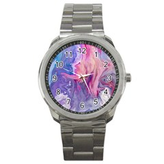 Marbled,ultraviolet,violet,purple,pink,blue,white,stone,marble,modern,trendy,beautiful Sport Metal Watch by NouveauDesign