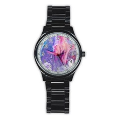 Marbled,ultraviolet,violet,purple,pink,blue,white,stone,marble,modern,trendy,beautiful Stainless Steel Round Watch by NouveauDesign