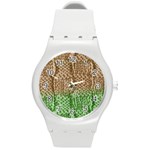 Knitted Wool Square Beige Green Round Plastic Sport Watch (M) Front