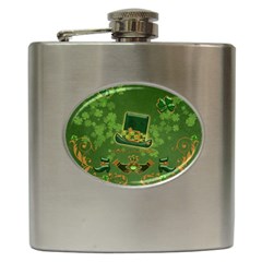 Happy St  Patrick s Day With Clover Hip Flask (6 Oz) by FantasyWorld7