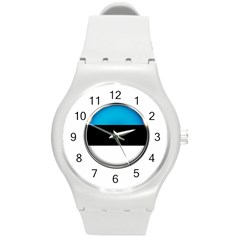 Estonia Country Flag Countries Round Plastic Sport Watch (m) by Nexatart