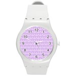 Damask Lilac Round Plastic Sport Watch (M) Front