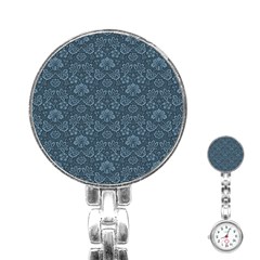 Damask Blue Stainless Steel Nurses Watch by snowwhitegirl