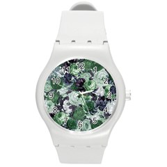 Rose Bushes Green Round Plastic Sport Watch (m) by snowwhitegirl