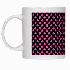 Small Hot Pink Irish Shamrock Clover On Black White Mugs by PodArtist