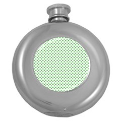 Green Heart-shaped Clover On White St  Patrick s Day Round Hip Flask (5 Oz) by PodArtist