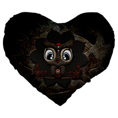 Wonderful Cute  Steampunk Owl Large 19  Premium Flano Heart Shape Cushions by FantasyWorld7