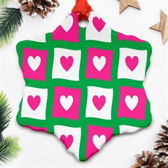 Pink Hearts Valentine Love Checks Ornament (snowflake) by Nexatart