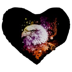 Awesome Eagle With Flowers Large 19  Premium Heart Shape Cushions by FantasyWorld7